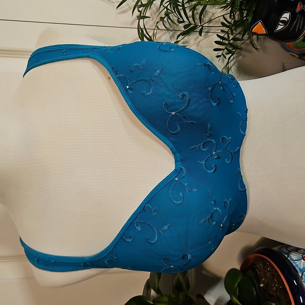 *PRICE FIRM* Cacique Teal Embroidered Bra